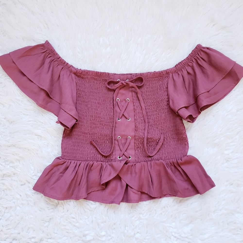 SALE Sz L mauve pink off shoulder milkmaid top